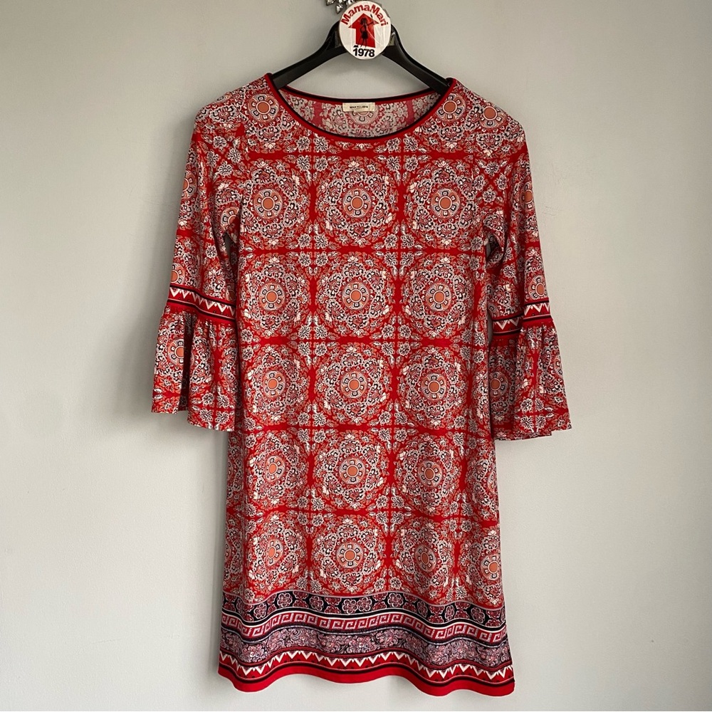 Max Studio Red Damask Print Shift Dress Size XS